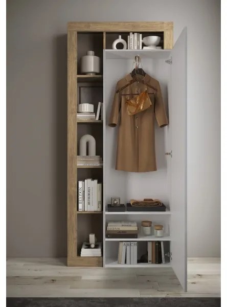 Dulap pentru haine LENOR 91x209 cm, alb/maro