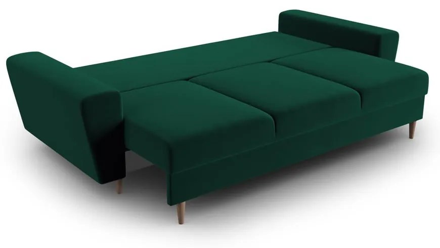 Canapea verde extensibilă, cu spațiu de depozitare cu tapițerie din catifea 235 cm Kyoto – Cosmopolitan Design
