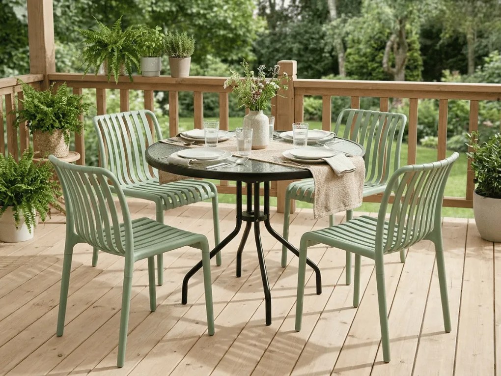 Set de gradina TREGO ISLAND - 4 scaune si masa rotunda ø 90 cm, verde