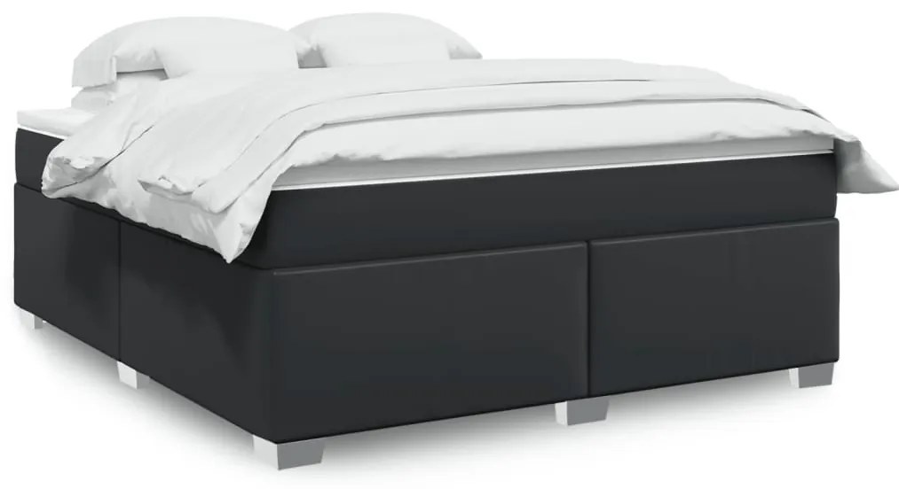 vidaXL Pat box spring cu saltea, negru, 180x200 cm, piele ecologică