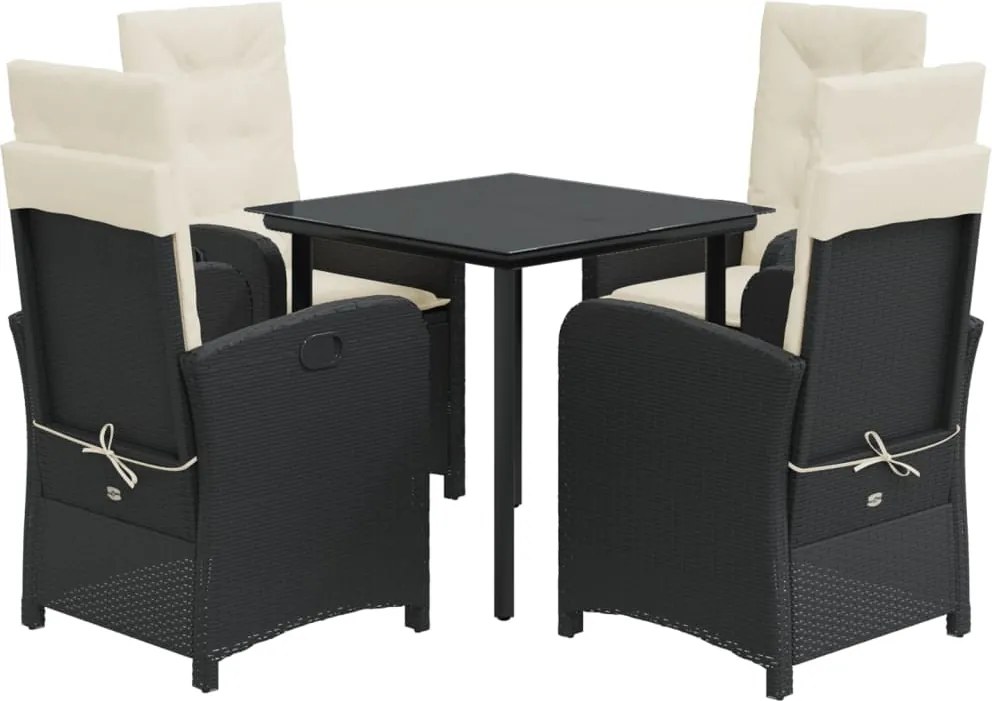 vidaXL Set mobilier de grădină cu perne, 5 piese, negru, poliratan