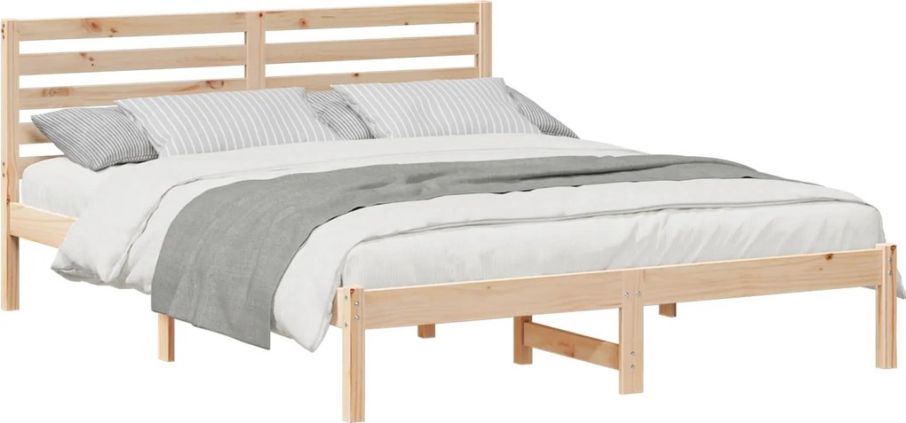 vidaXL Cadru de pat cu headboard Maro 150 x 200 cm Lemn de pin masiv
