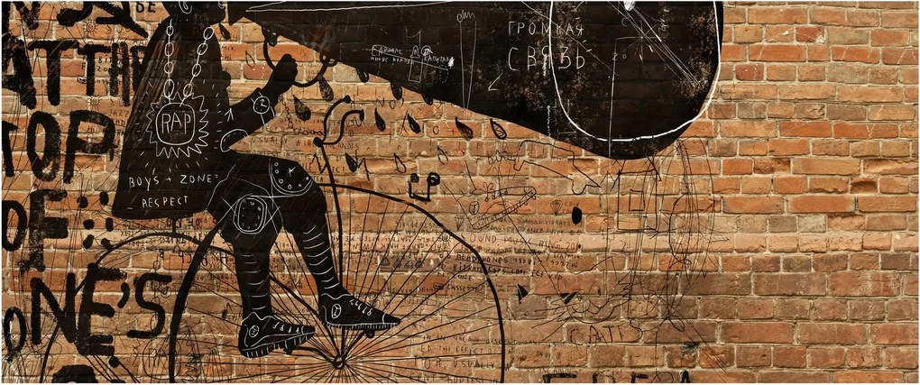 Tablou - Barbat cu biciclete stil Bansky (120x50 cm)