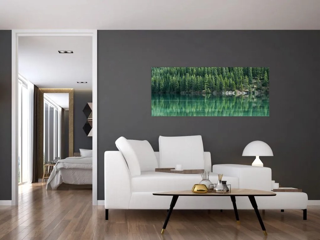 Tablou - Coniferi lângă lac (120x50 cm)