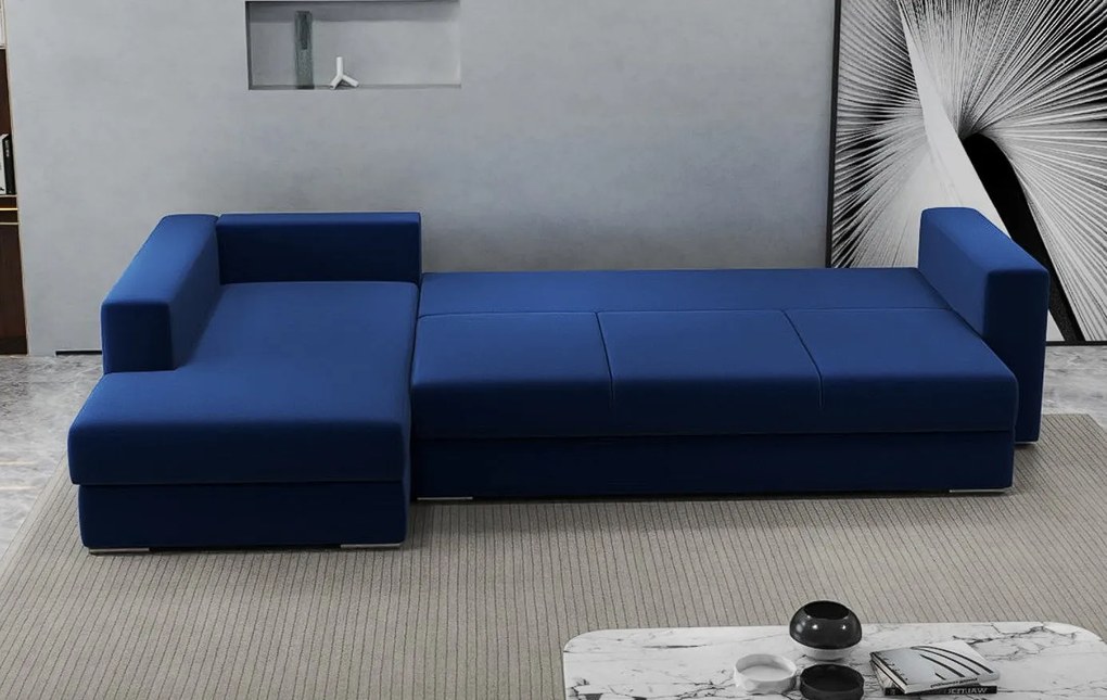 Colțar extensibil dumonde cu ladă de depozitare si sezut confortabil din spuma high-density, Gloria Royal Blue 320x183 cm