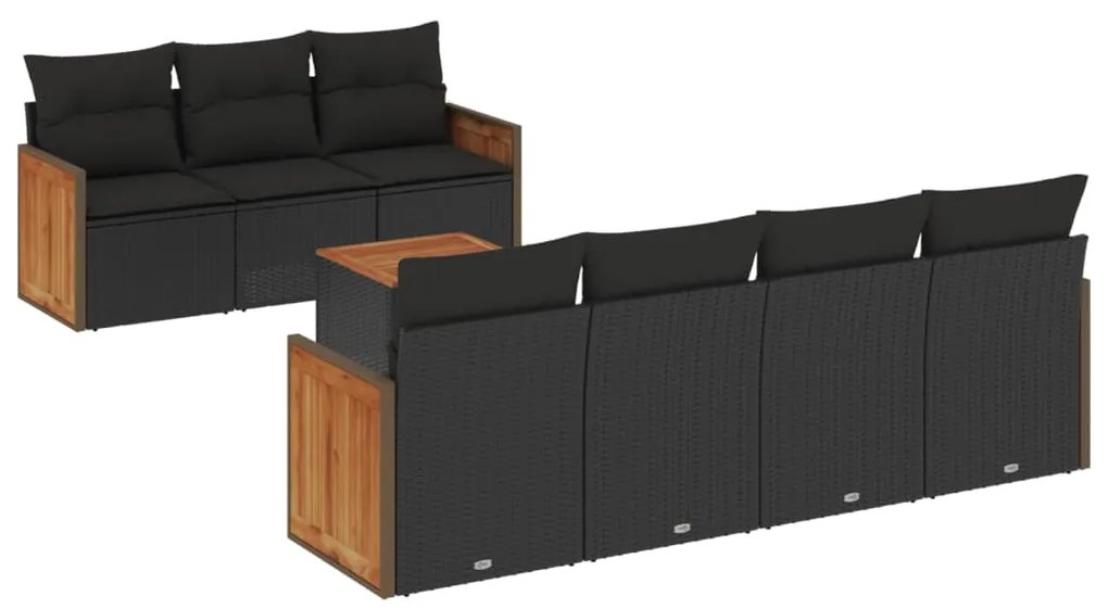 3259885 vidaXL Set mobilier de grădină cu perne, 8 piese, negru, poliratan