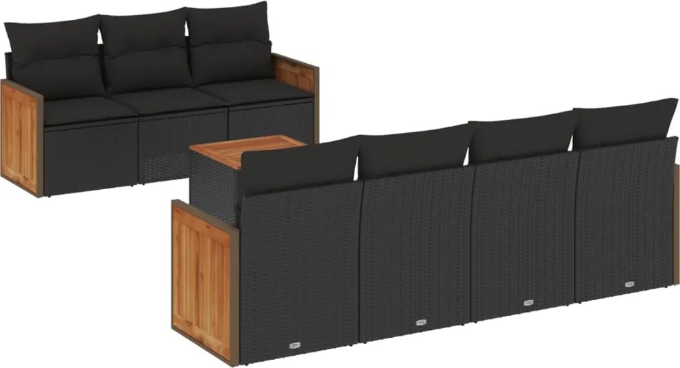 vidaXL Set mobilier de grădină cu perne, 8 piese, negru, poliratan