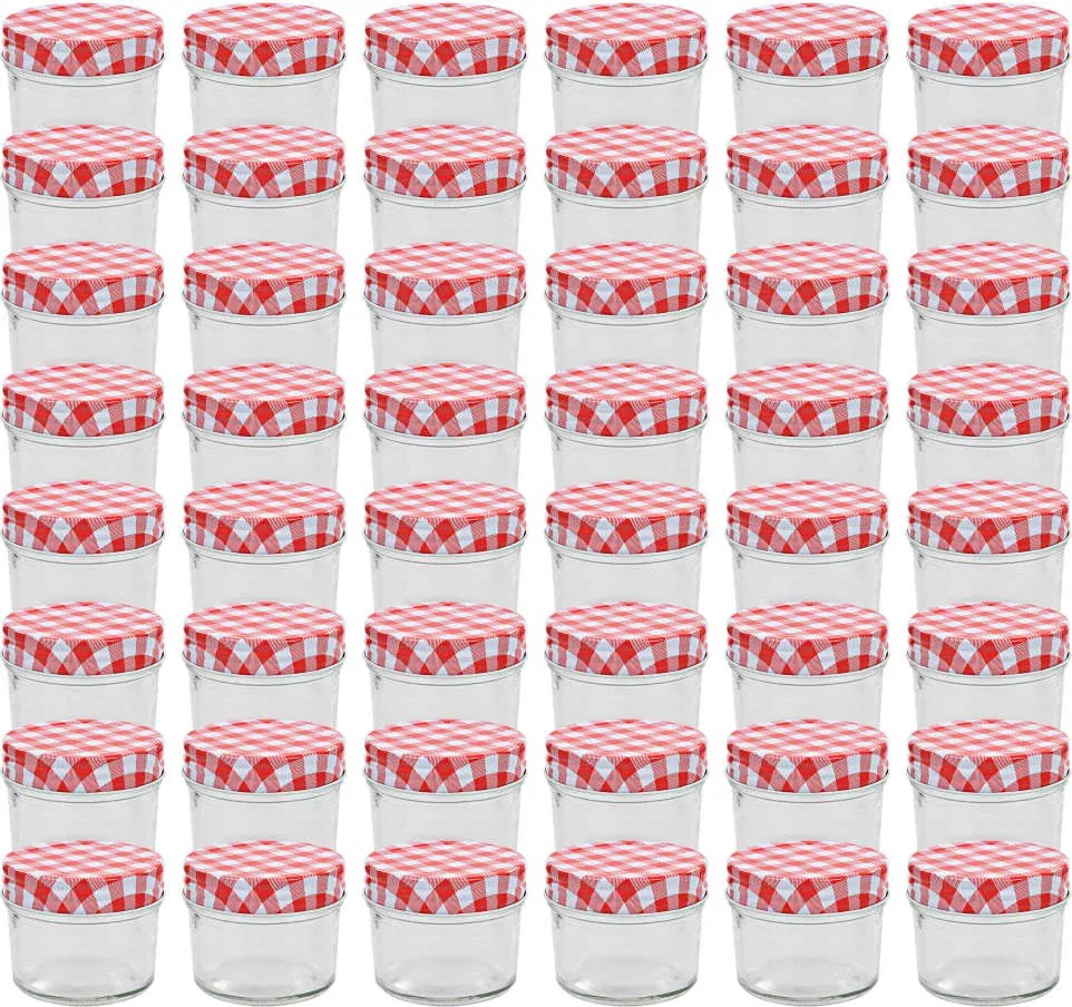 vidaXL Borcane de sticlă pentru gem capace alb și roșu, 48 buc, 110 ml