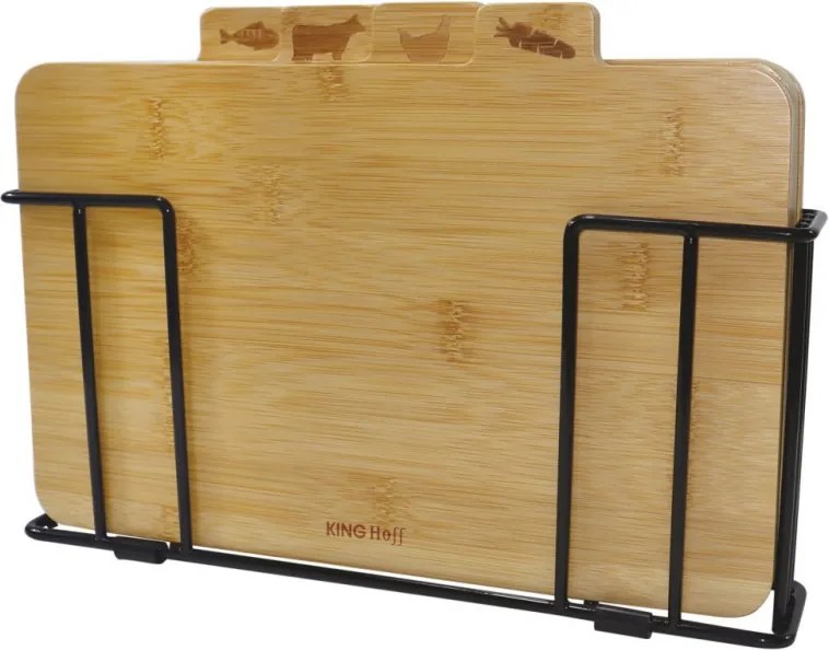 Set 4 tocatoare cu suport Kinghoff KH 2010, 28,5 x 20 cm, Marcaj, Bambus, Maro/Negru