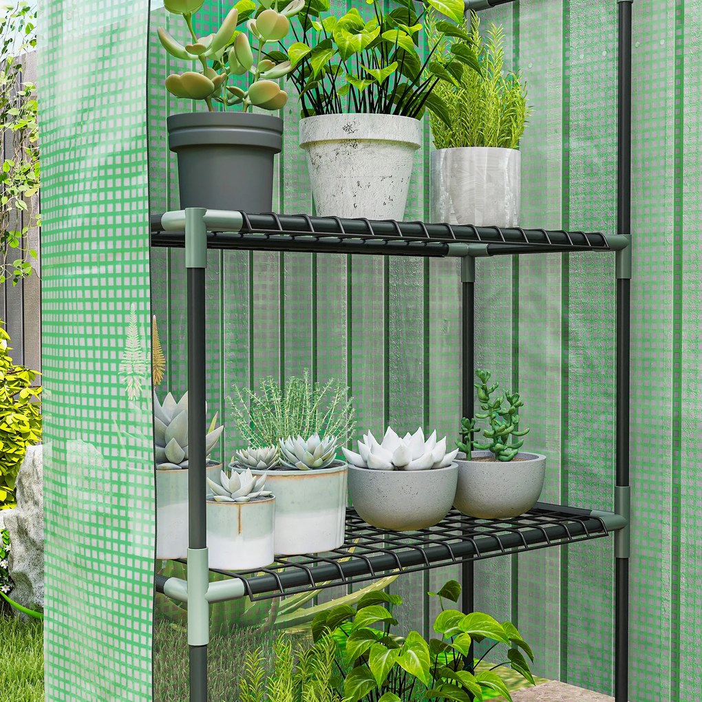 Outsunny PE impermeabil și rezistent la UV Grădină seră pentru plante cu rafturi și accesorii de montare, 142x73x195cm, verde | Aosom Romania