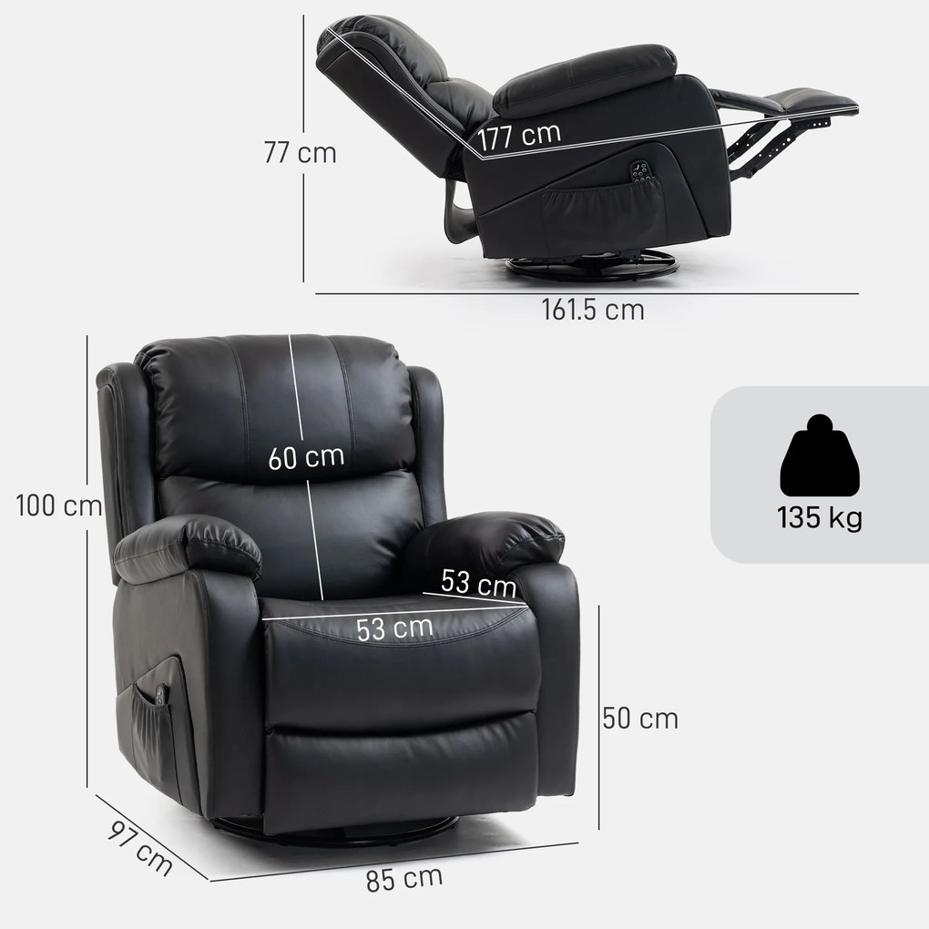 HOMCOM Fotoliu Relax Reclinabil cu 8 Puncte de Masaj și Încălzire, Negru | Aosom Romania