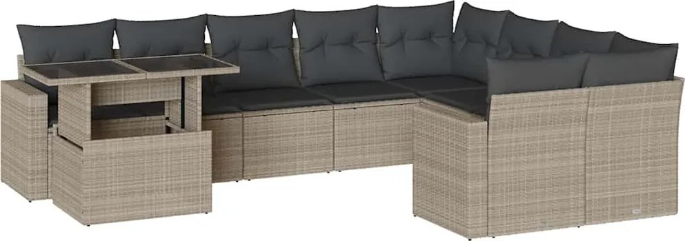 vidaXL Set canapele de grădină cu perne 10 piese gri deschis poliratan