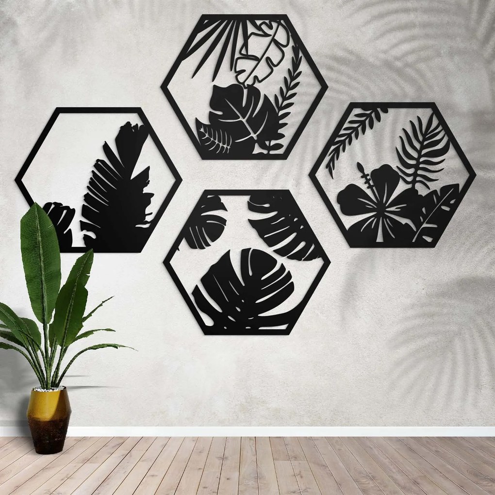 DUBLEZ | Tablouri florale pentru perete - Hexagoane (4 buc)