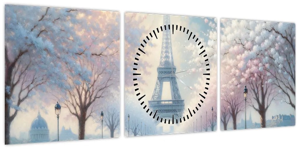 Tablou - Pictură din Paris (cu ceas) (90x30 cm)