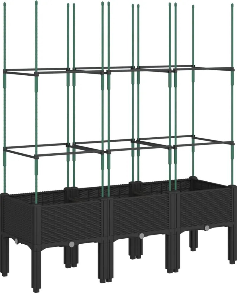 vidaXL Jardinieră de grădină cu spalier, negru, 120x40x142,5 cm, PP