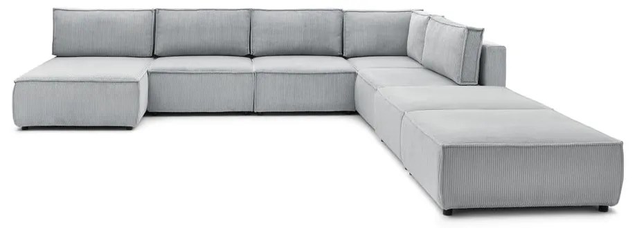 Colțar gri deschis cu tapițerie din catifea reiată (în formă de "U"/cu colț variabil) Nihad modular – Bobochic Paris