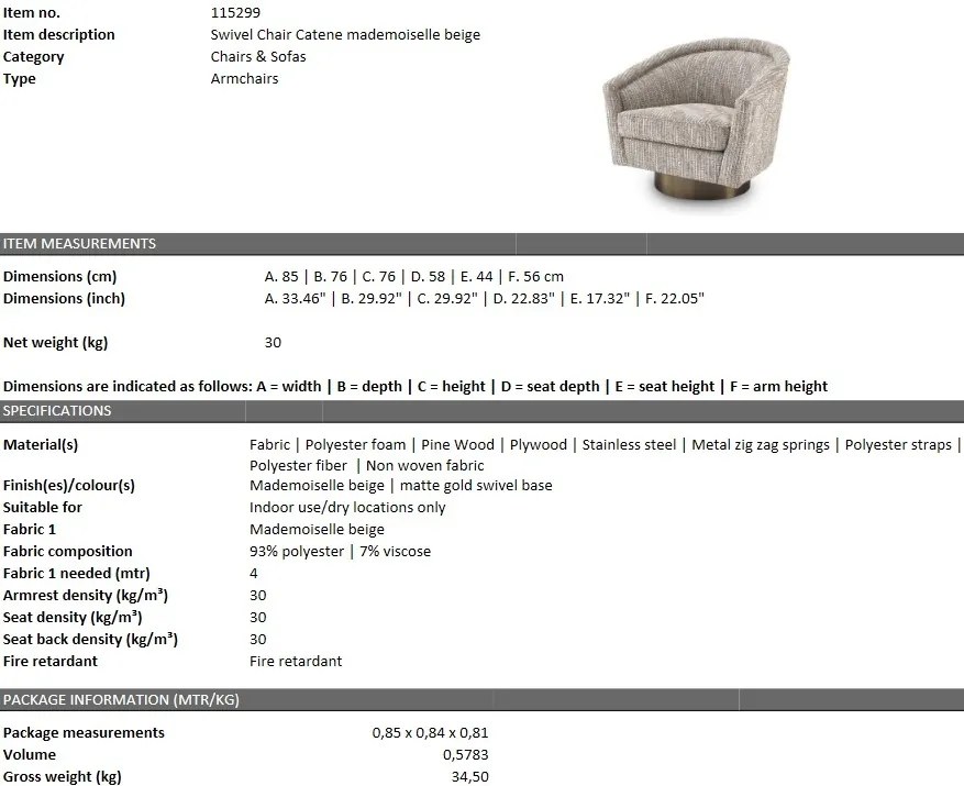 Fotoliu rotativ design lux Catene, bej 115299 HZ