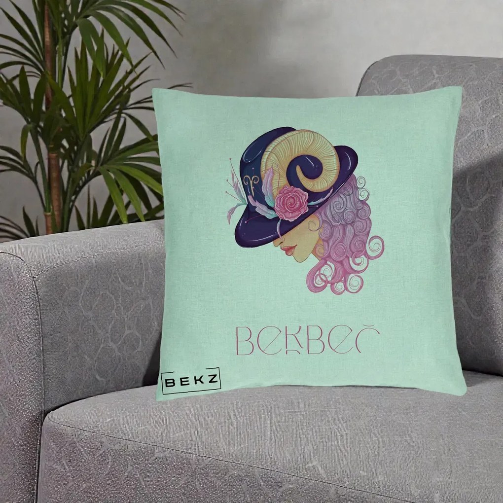 Perna Personalizata Zodie Berbec, 40x40 cm, Verde Menta, Husa Detasabila, Perna Inclusa, BEKZ®