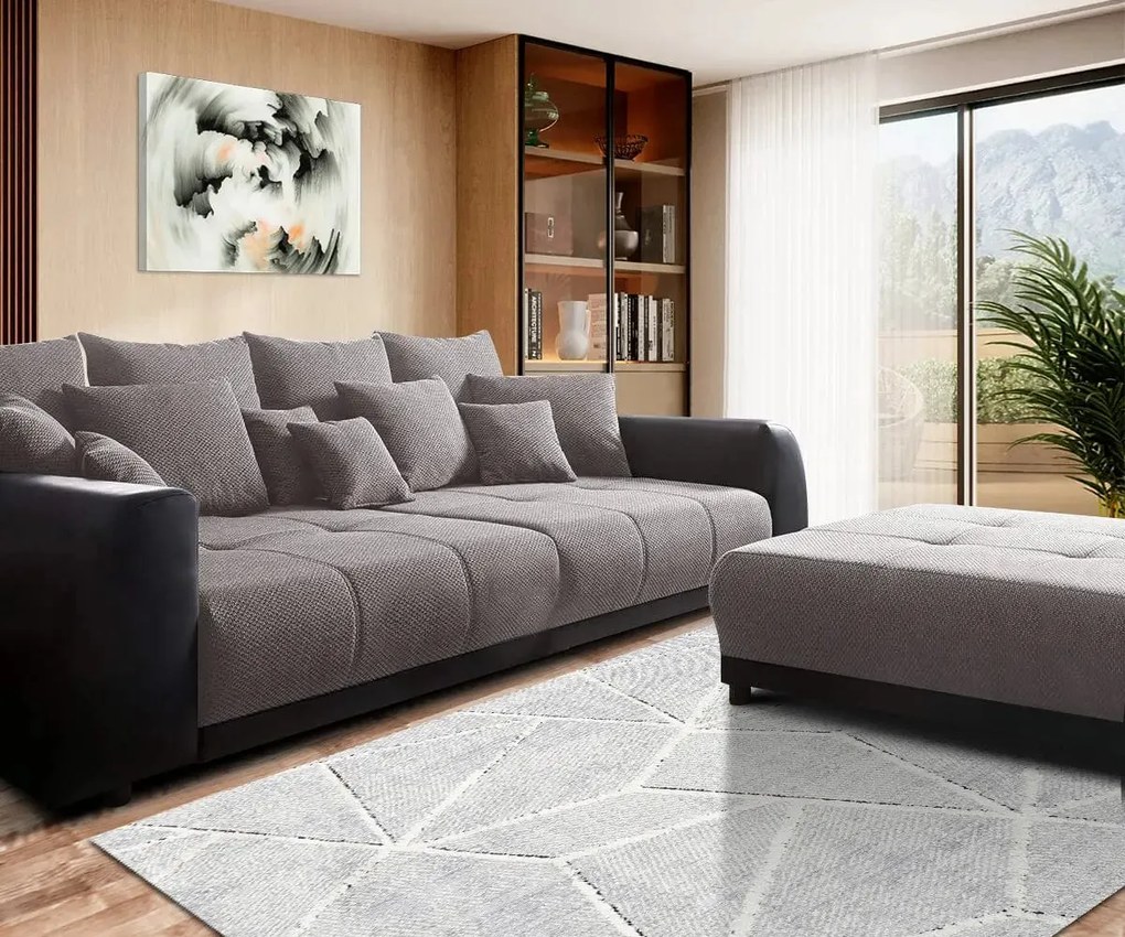 Canapea extensibilă dumonde cu 2 lăzi de depozitare si sezut confortabil din spuma high-density, Verona Magma Black 310x100 cm cu taburet inclus