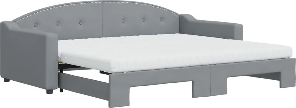 vidaXL Pat de zi cu extensie și saltele, gri deschis 90x200 cm textil
