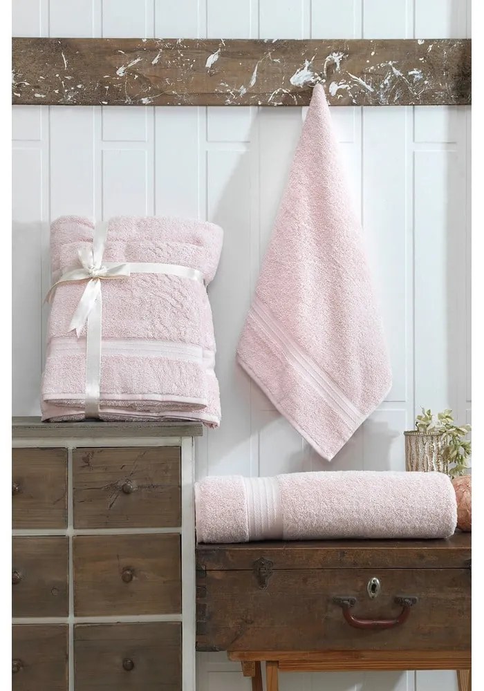 Prosoape de baie roz-deschis 2 buc. din bumbac din frotir – Foutastic