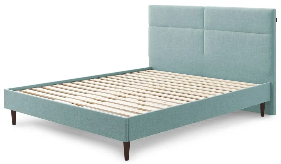 Pat matrimonial 160x200 cm turcoaz tapițat cu somieră Elyna – Bobochic Paris