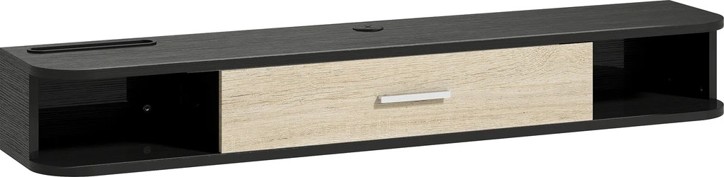 HOMCOM Mobilier TV Suspendat 120 cm, Mobilă TV pentru până la 127 cm, Ușă Rabatabilă, 2 Rafturi Deschise și Orificii pentru Cabluri, Negru | Aosom Romania