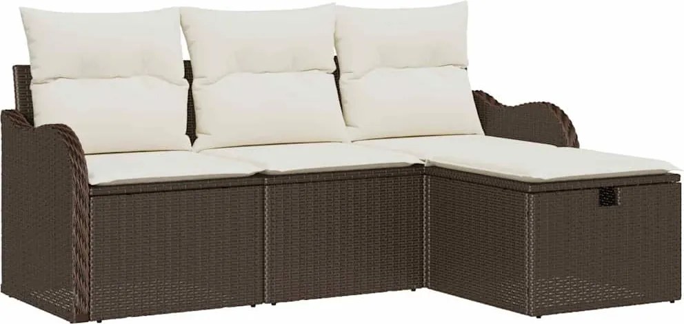 vidaXL Set de canapele pentru grădină cu pernă 4 pcs Maro Rattan poli