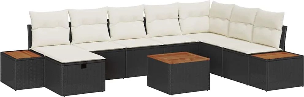 vidaXL Set de canapele pentru grădină cu pernă 9 pcs Negru Rattan poli