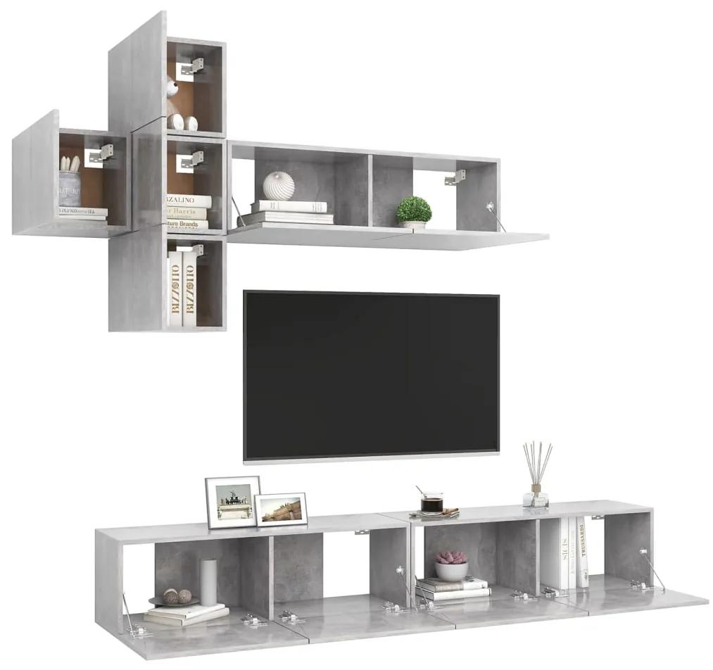 Set dulap TV, 7 piese, gri beton, PAL 1, Gri beton, 100 x 30 x 30 cm