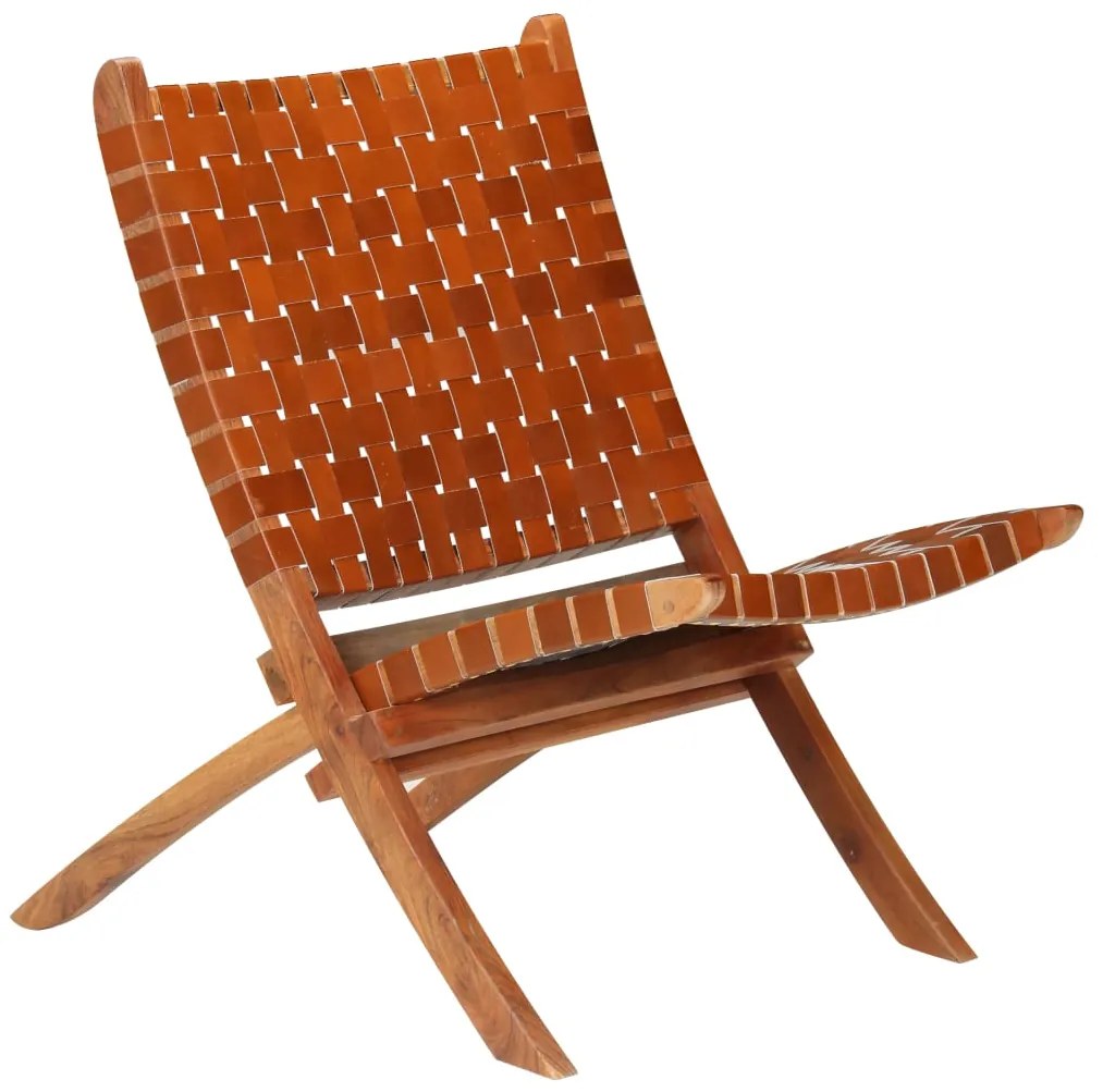 vidaXL Scaun pliant împletit, maro, piele naturală