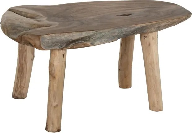 Măsuță de cafea din lemn de tec, natur, cu blat din trunchi și picioare din ramuri, finisaj natural, 50 x 110 x 70 cm, „Brezia” – Ethnic Collections