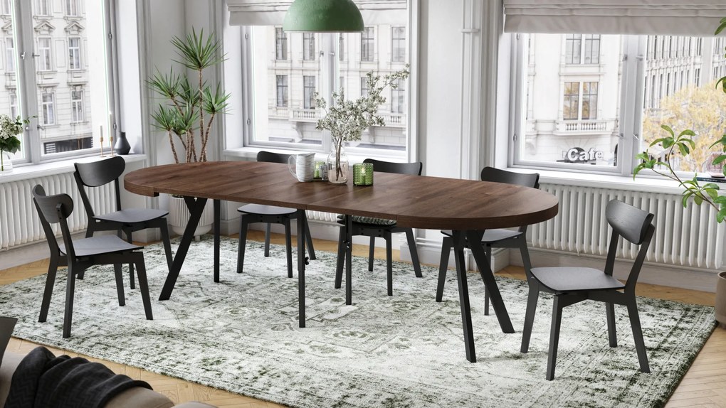 Mazzoni EXPANSO Stejar Maro/picioare negre - MASĂ MARE ROTUNDĂ Ø110 EXTENSIBILĂ PÂNĂ LA 310 cm CU PICIOARE Y LOFT/INDUSTRIALĂ