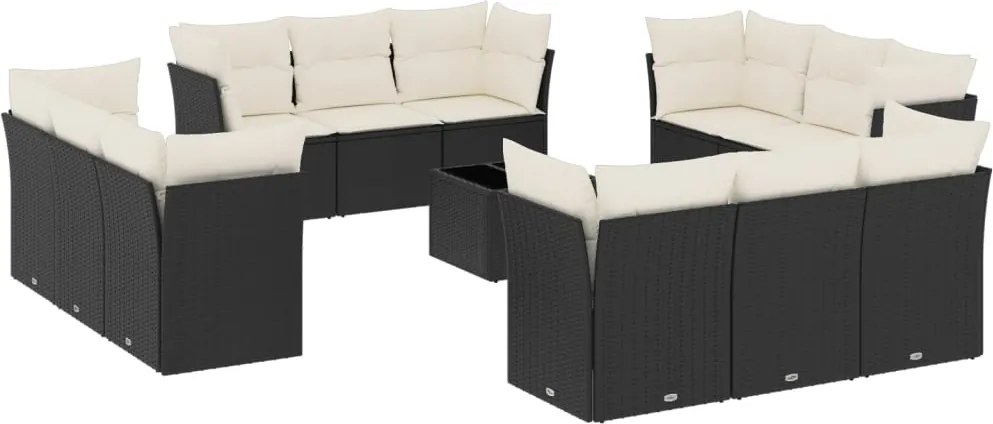 vidaXL Set mobilier de grădină cu perne, 13 piese, negru, poliratan