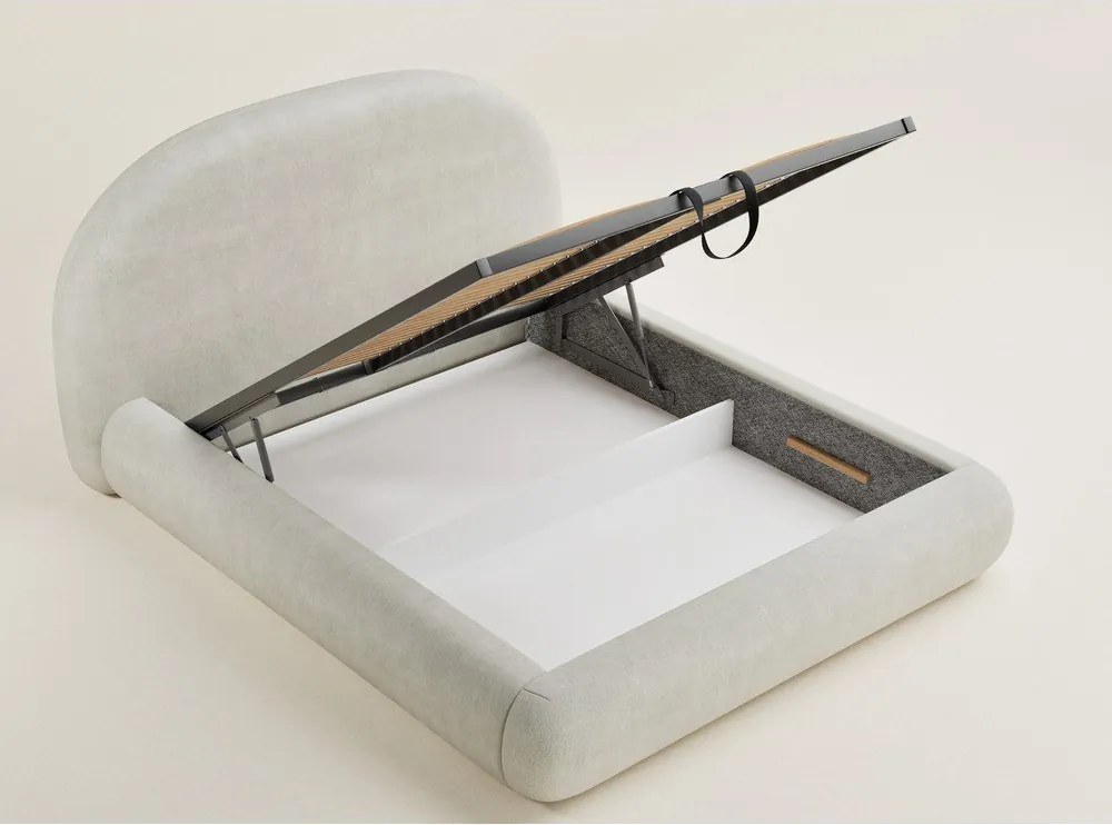 Pat matrimonial crem tapițat cu spațiu de depozitare cu somieră 160x200 cm Maumere – Maison de Rêve