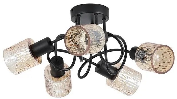 Lustra aplicata 5 becuri metal negru, sticla chihlimbar Knot