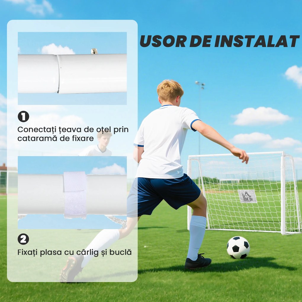 HOMCOM Poartă de Fotbal pentru Adulți și Copii de Grădină cu Țintă Centrală și Stâlpi, 186x62x123 cm, Alb | Aosom Romania