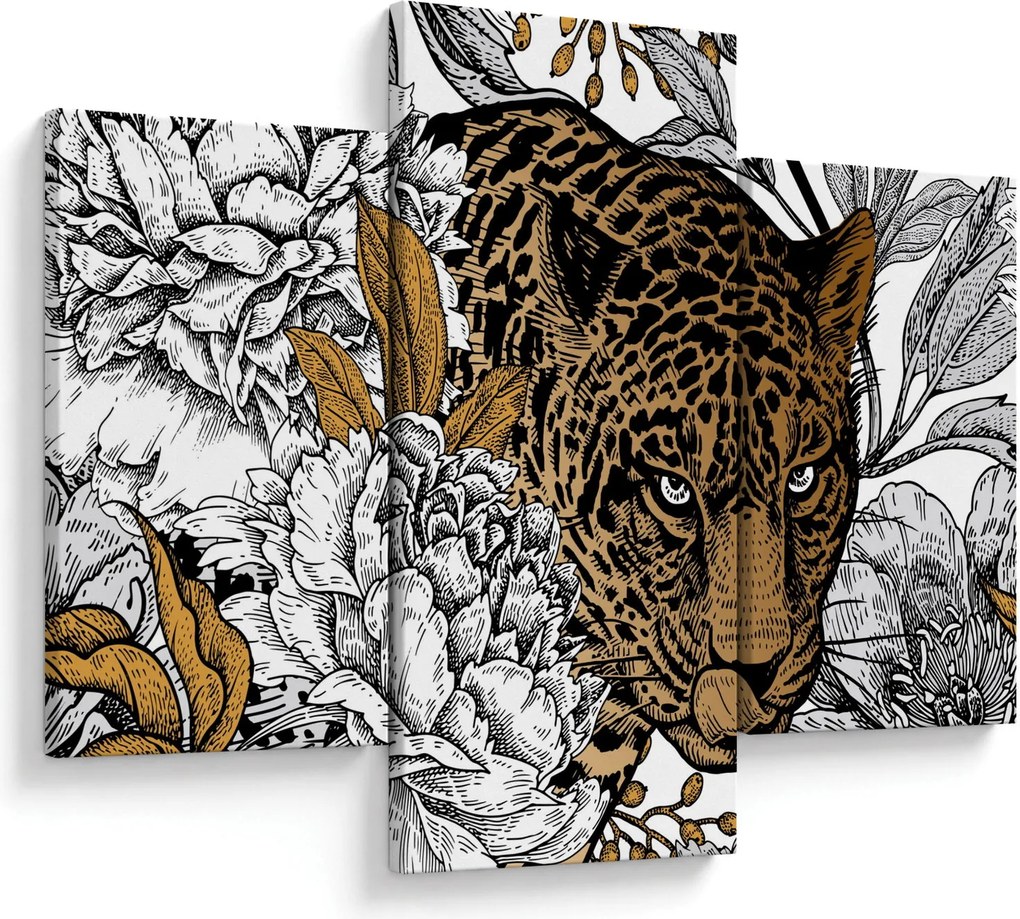 Tablou - Leopard între flori (90x60 cm)