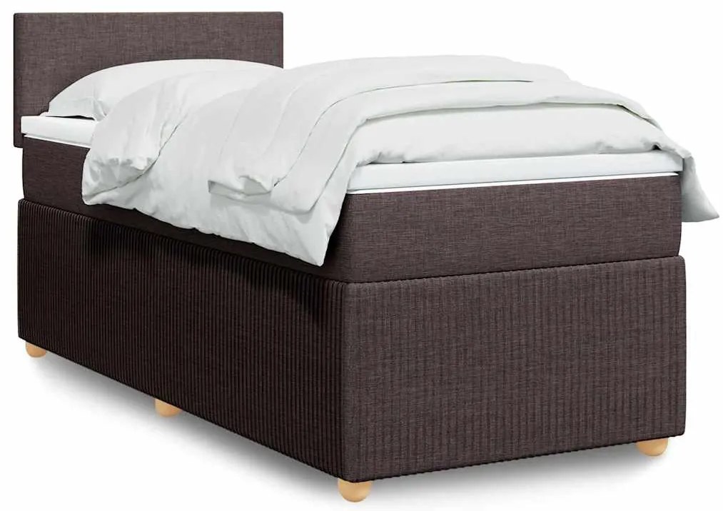 vidaXL Pat box spring cu saltea, maro închis, 100x200 cm, textil