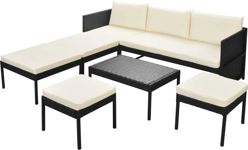vidaXL Set mobilier de grădină cu perne, 6 piese, negru, poliratan