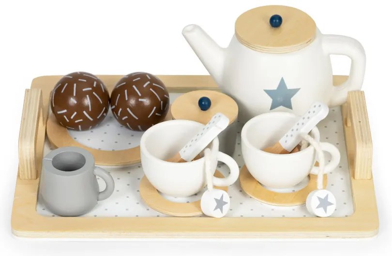 Set de ceai din lemn cu ceainic și cești 17 bucăți