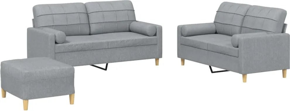 vidaXL Set de canapele cu perne, 3 piese, gri deschis, textil