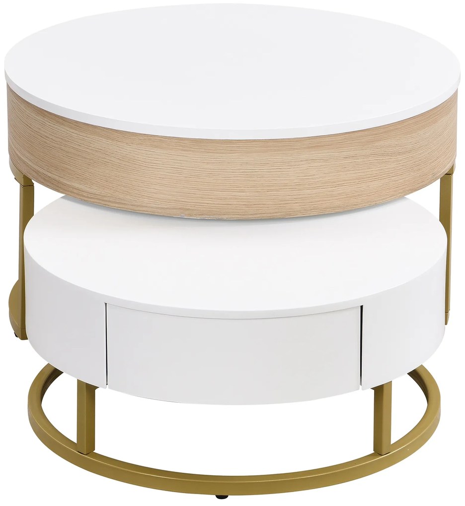 Set de Măsuțe de Cafea Suprapozabile Reglabile pe Înălțime cu Două Sertare, Design Elegant din MDF, 70x70x42/56,5 + 60x60x24 cm, Alb