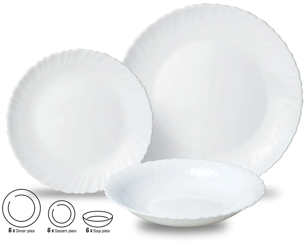 Set farfurii 18 piese, opal, alb Kinghoff KH1875