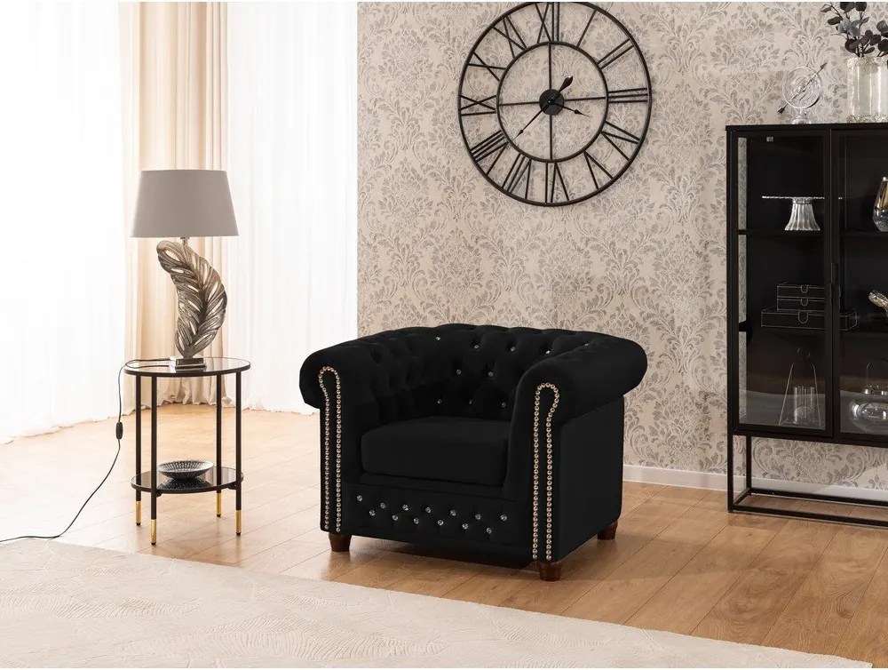 Fotoliu negru chesterfield cu tapițerie din catifea York Blik – Ropez