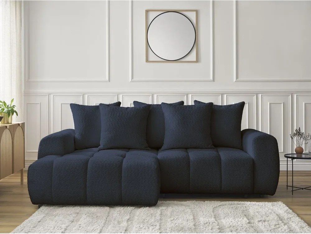 Colțar albastru extensibil/cu spațiu de depozitare cu tapițerie din țesătură bouclé (cu colț pe partea stângă/cu șezlong) Roxelane – Bobochic Paris