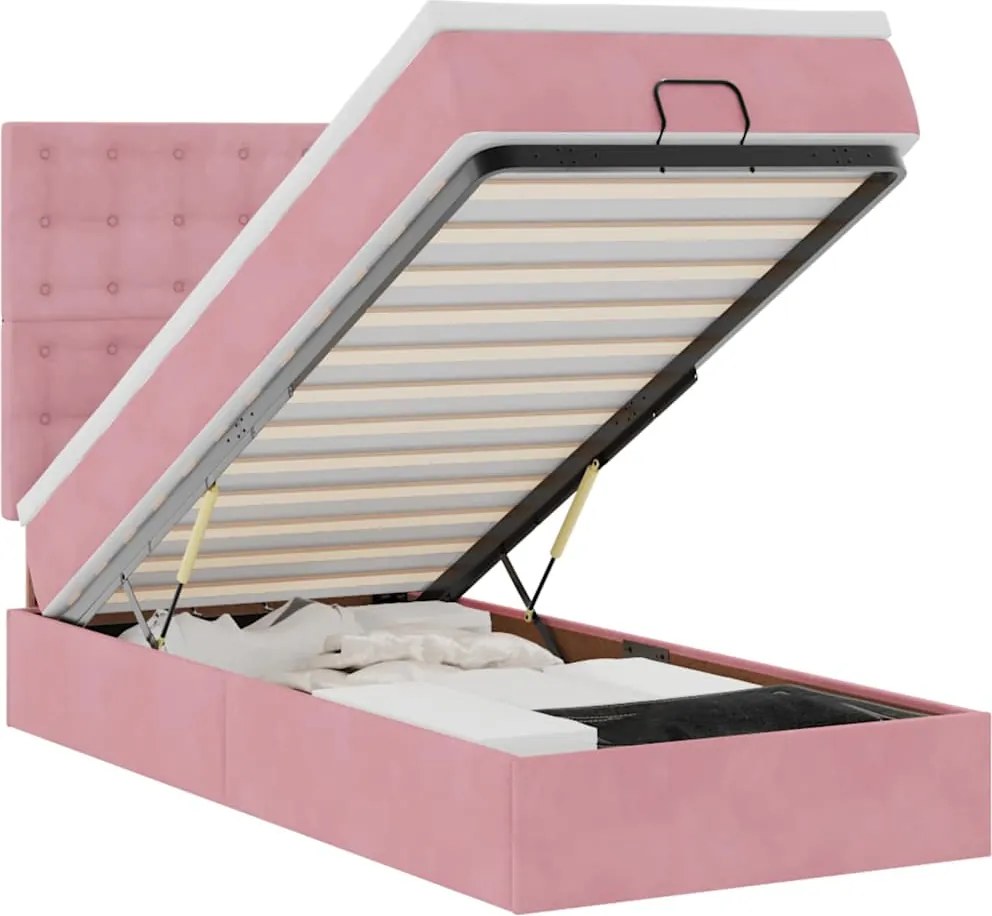 vidaXL Cadru de pat otoman cu saltele Roz 100x200cm catifea