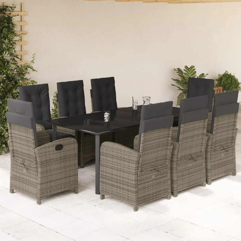 3212369 vidaXL Set mobilier grădină cu perne, 9 piese, gri, poliratan