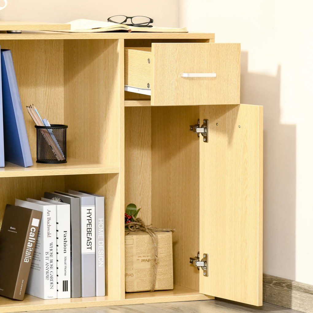 Homcom Birou Colt Elegant cu Rafturi Sertare, Stejar, 117x82x74cm | Aosom Romania