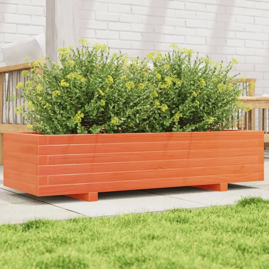 vidaXL Jardinieră grădină, maro ceruit, 110x40x26,5 cm, lemn masiv pin